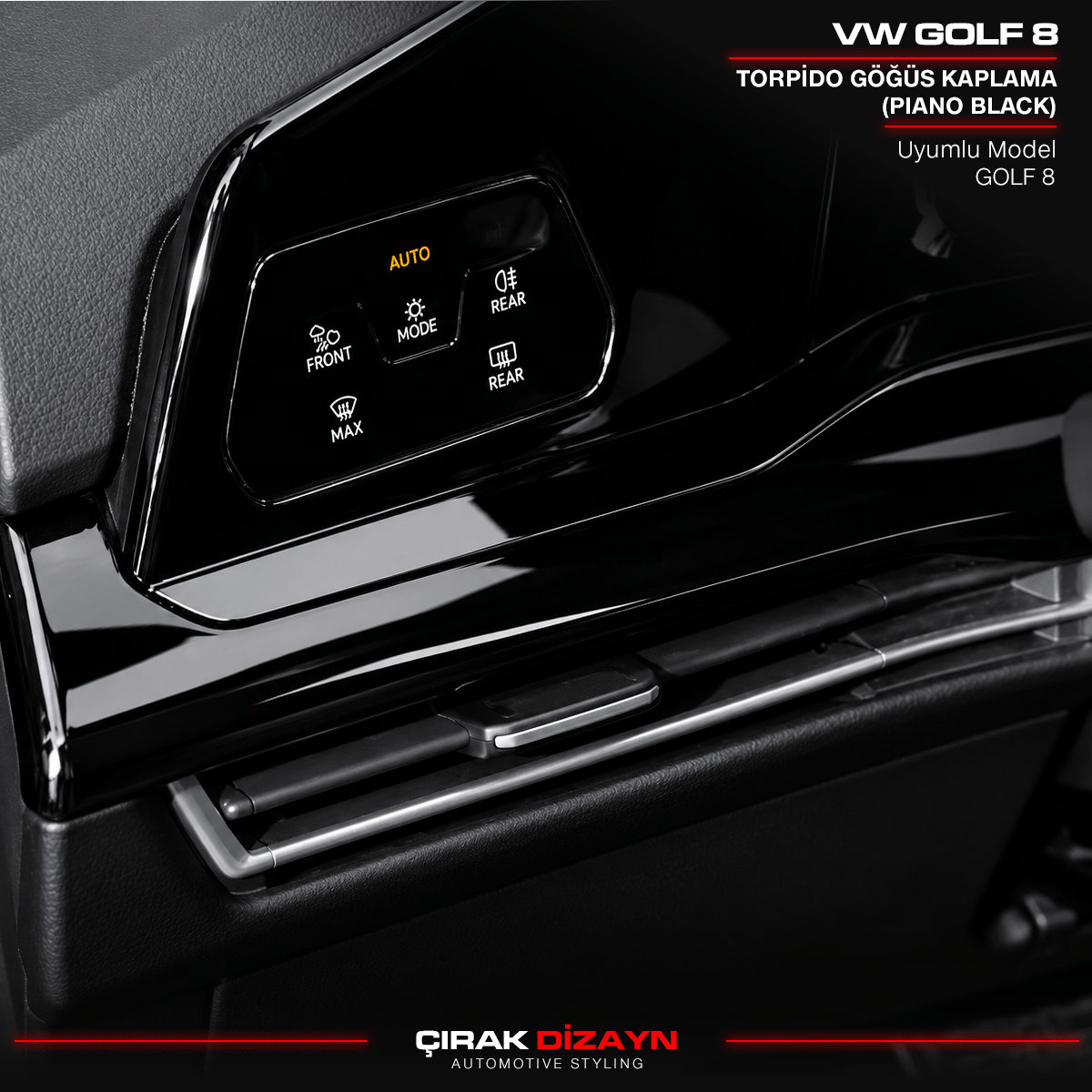 VolkswagenVolkswagen Golf 8 Uyumlu Piano Black Torpido Göğüs Kaplamaİç Aksesuar