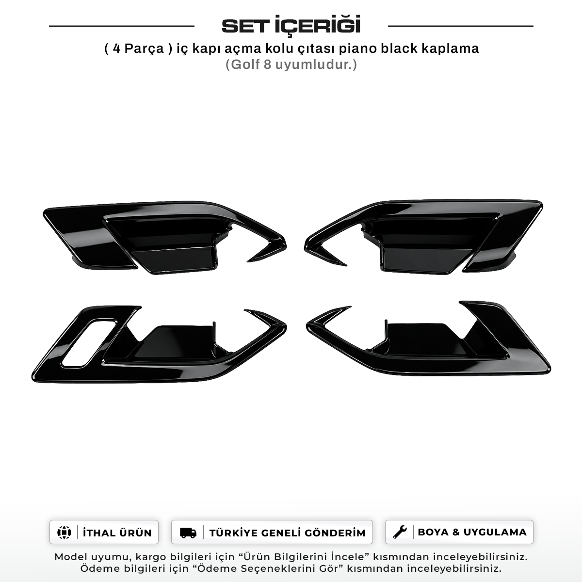 VolkswagenVolkswagen Golf 8 ve 8.5 Uyumlu Piano Black Kapı Açma Kolu Çıta Kaplamaİç Aksesuar