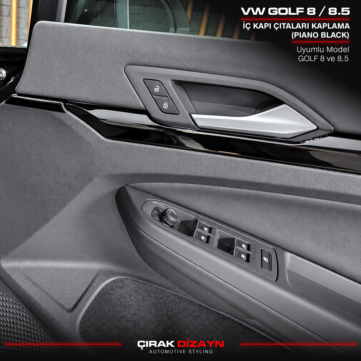 VolkswagenVolkswagen Golf 8 ve 8.5 Uyumlu Piano Black İç Kapı Çıtası Kaplamaİç Aksesuar