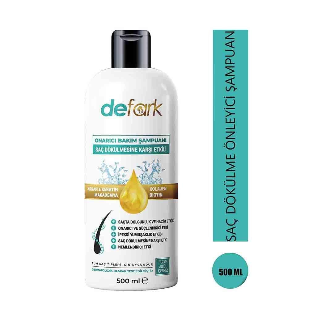 defark Saç Dökülmesine Karşı Etkili ,Onarıcı, Nemlendirici ve Yumuşatıcı Saç Bakım Şampuanı 500 ml