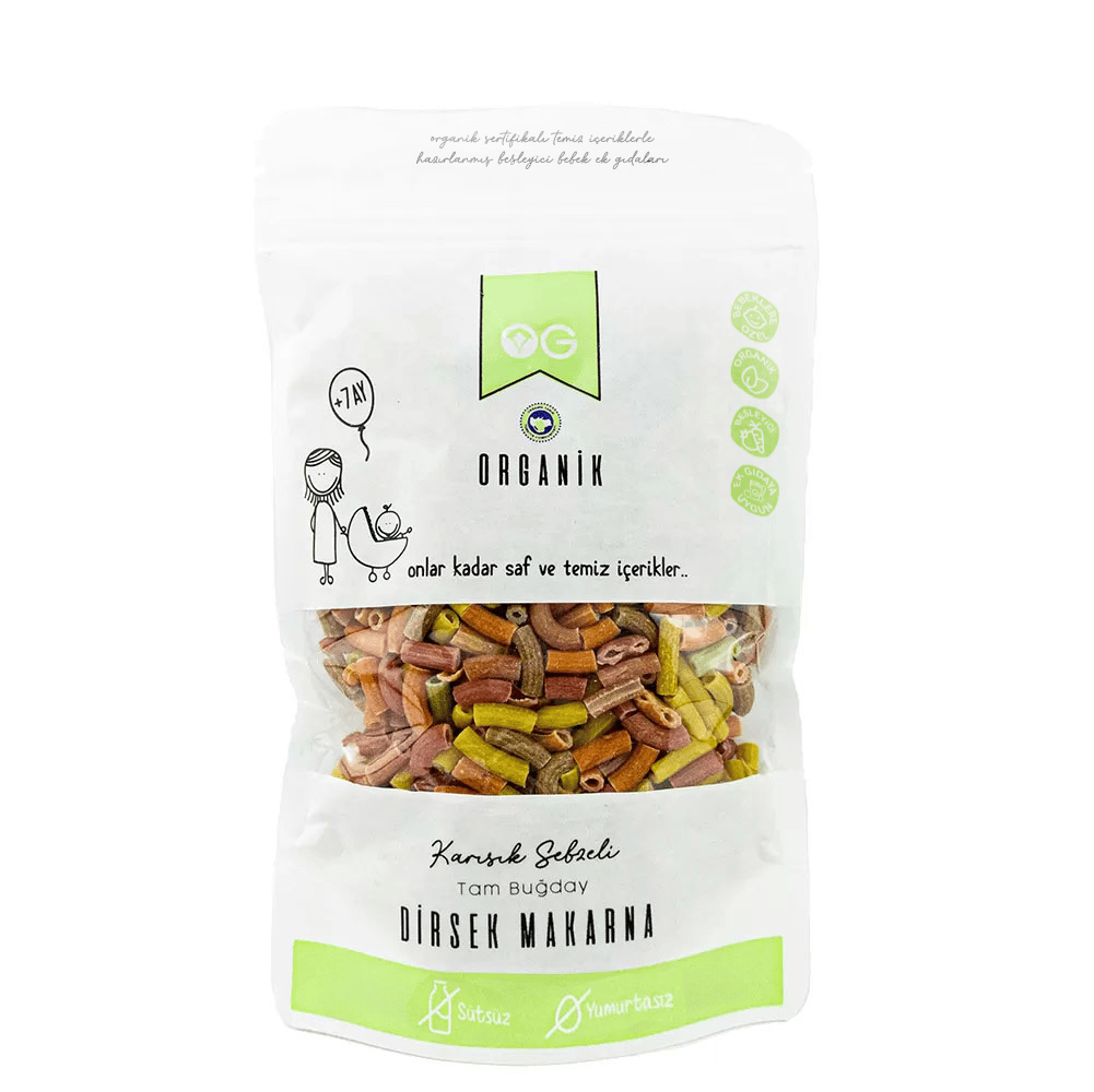 OG Natural Organik Karışık Sebzeli Tam Buğday Dirsek Makarna 200 gr +7 Ay
