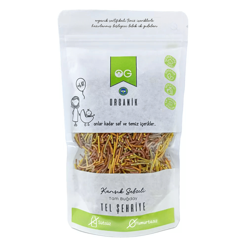 OG Natural Organik Karışık Sebzeli Tam Buğday Tel Şehriye 180 gr +7 Ay