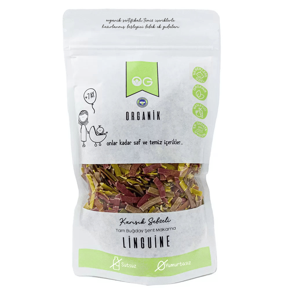 OG Natural Organik Karışık Sebzeli Tam Buğday Şerit Makarna Linguine 200 gr +7 Ay