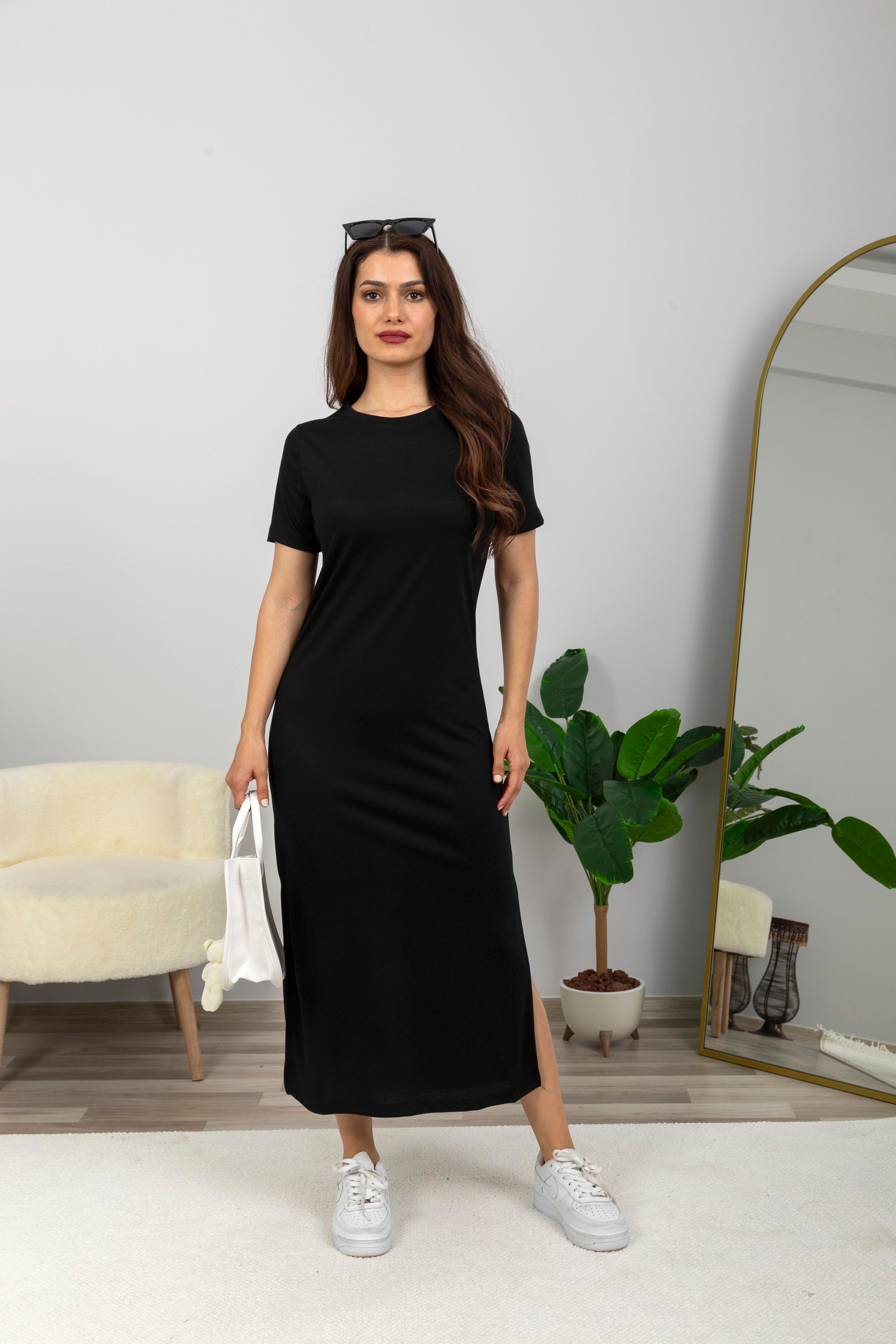 Bisiklet Yaka Basic Elbise-Siyah