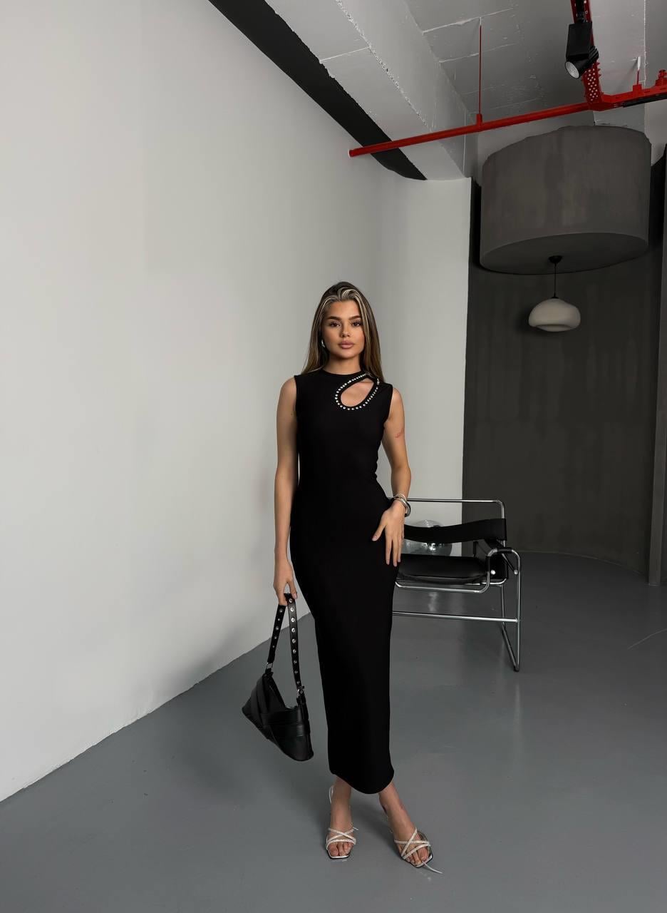 Damla Taş Detaylı Elbise-Siyah