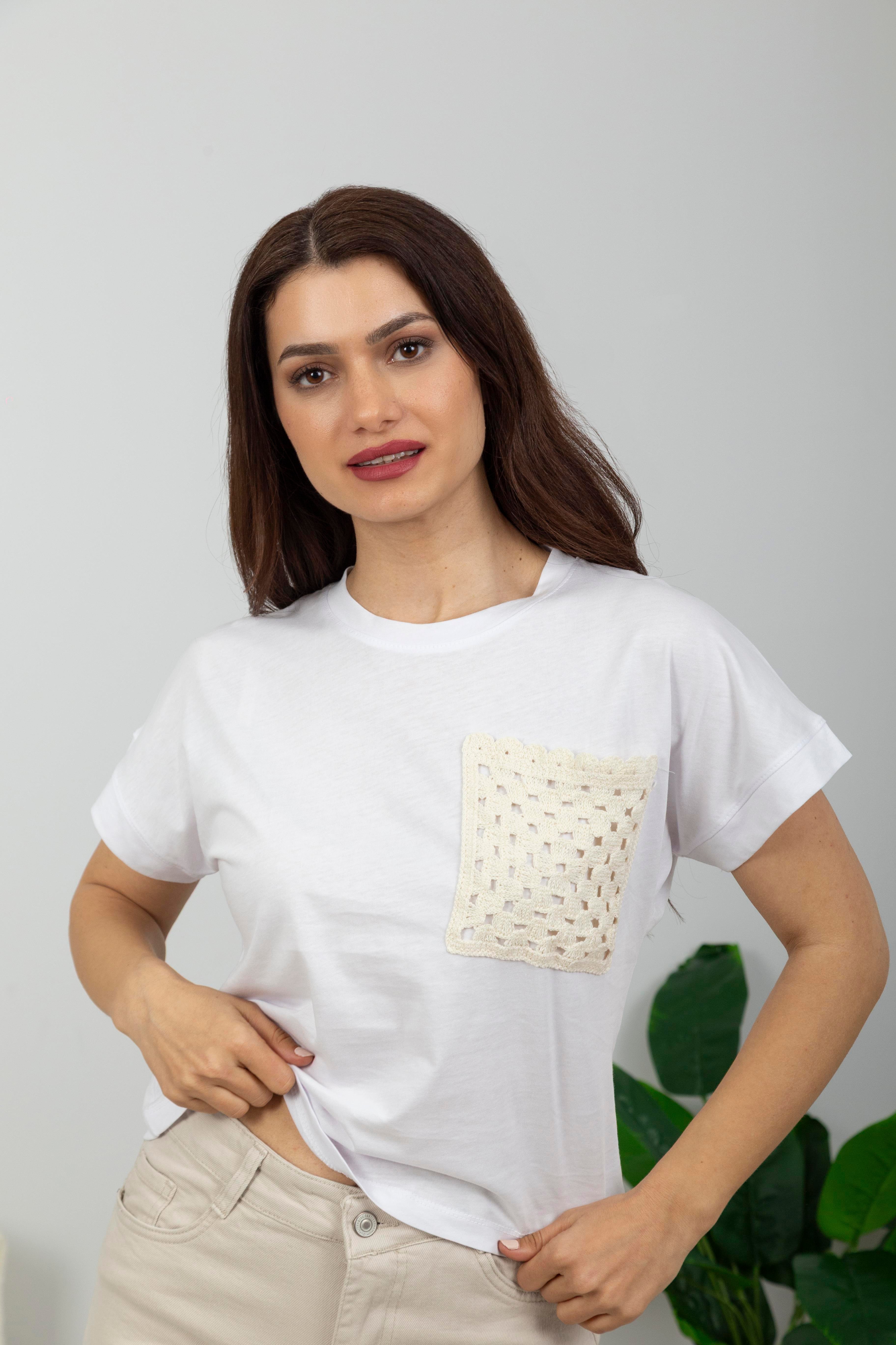 Dantel Cep Detaylı Basic-Beyaz