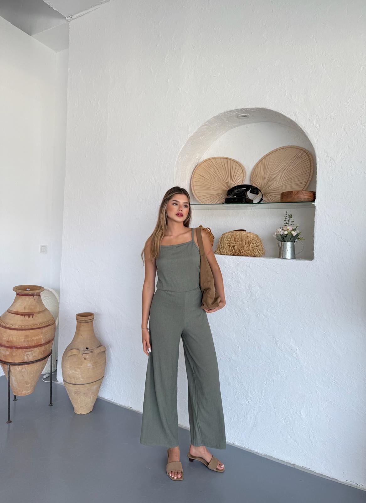 İp Askılı Tulum-Haki Yeşil