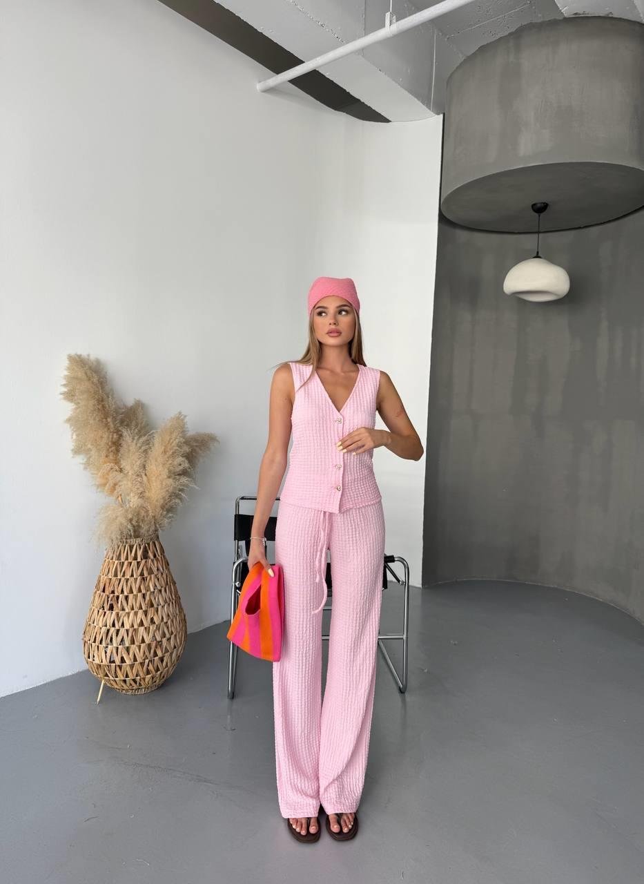 Kalp Düğmeli Bubble Takım-Pembe