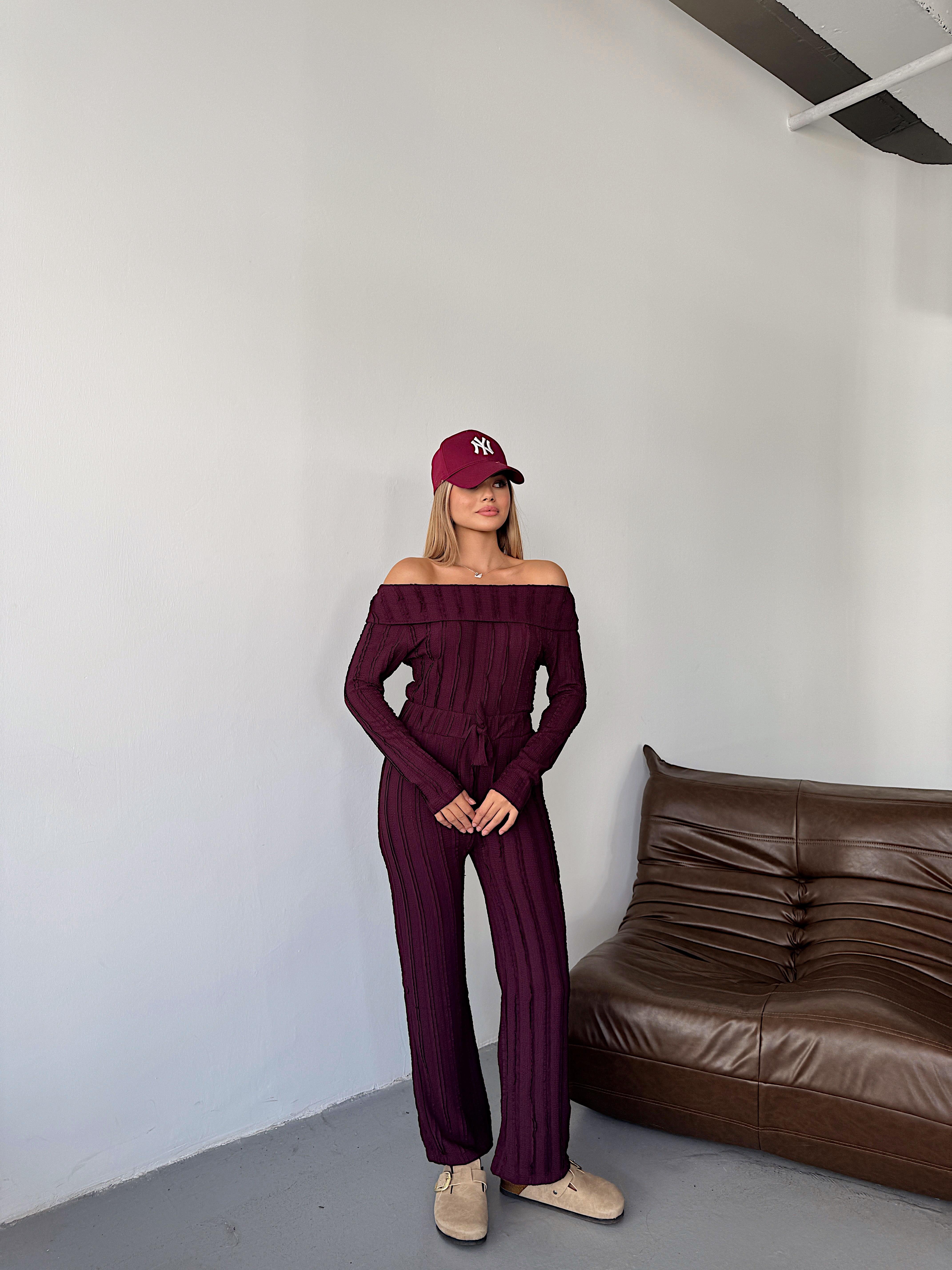 Madonna Yaka Süha Pantolon Takım-Mürdüm