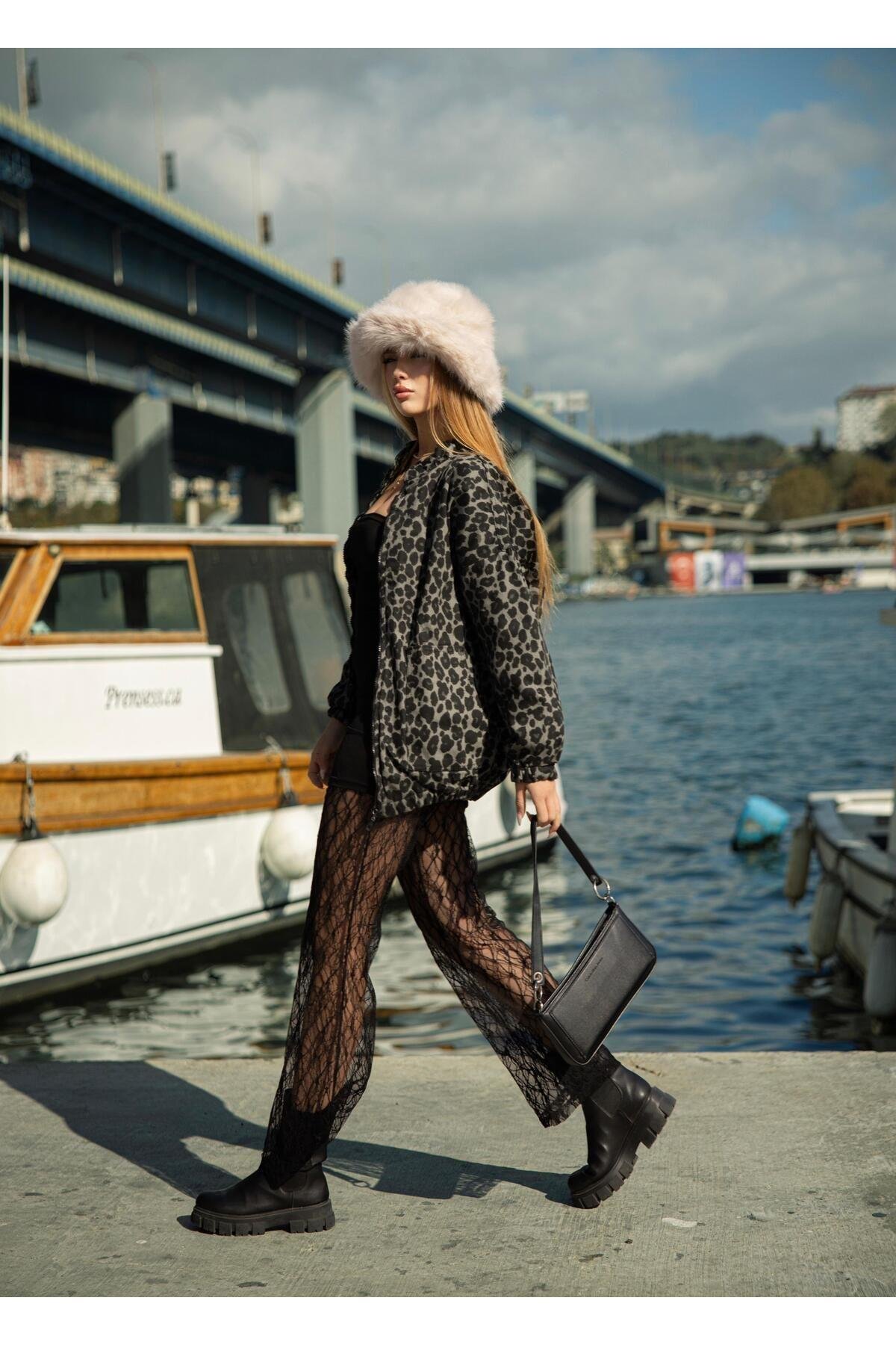 Kadın Mont Leopar Mont