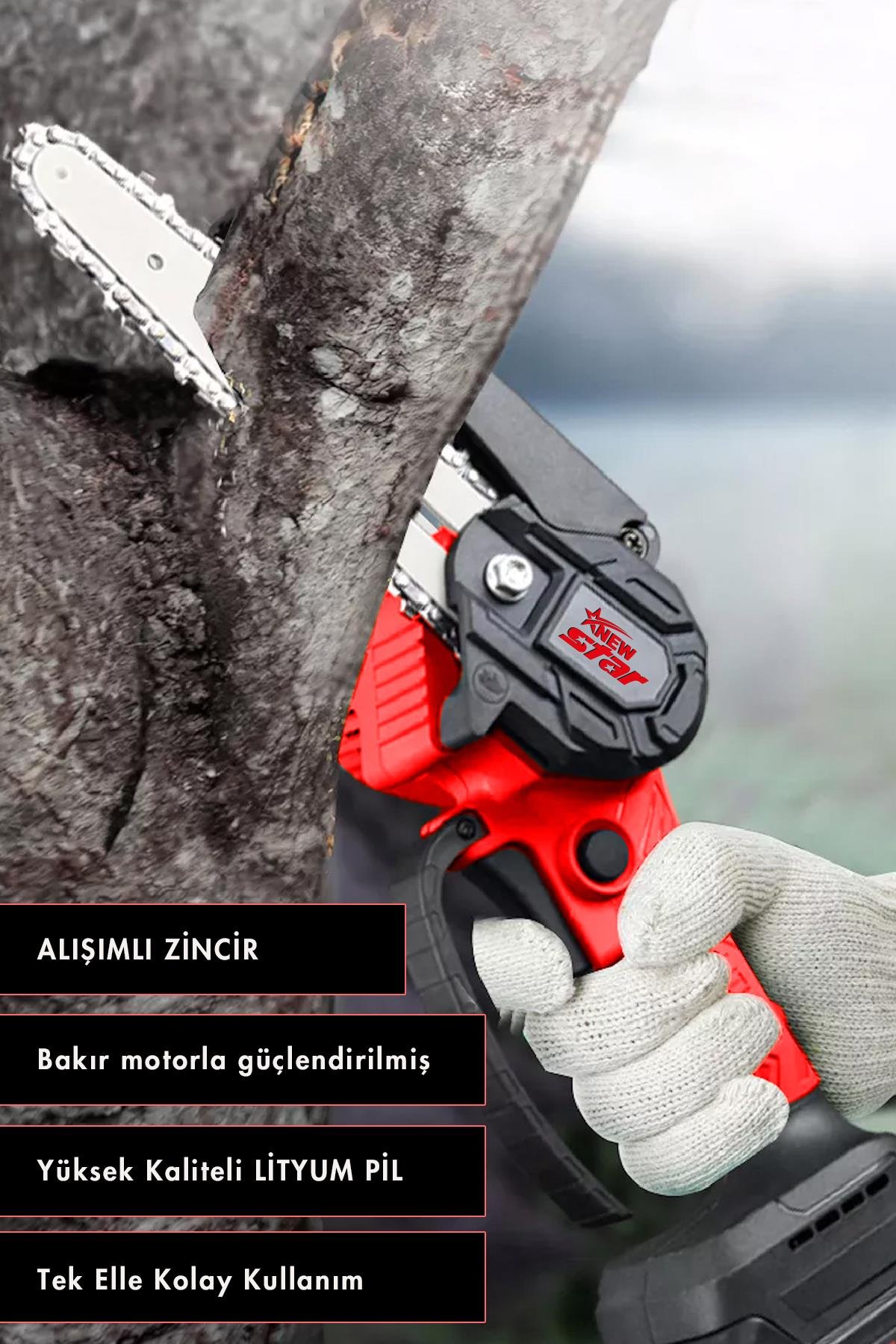 New Star Şarjlı Budama Testeresi Çift Pala Kırmızı