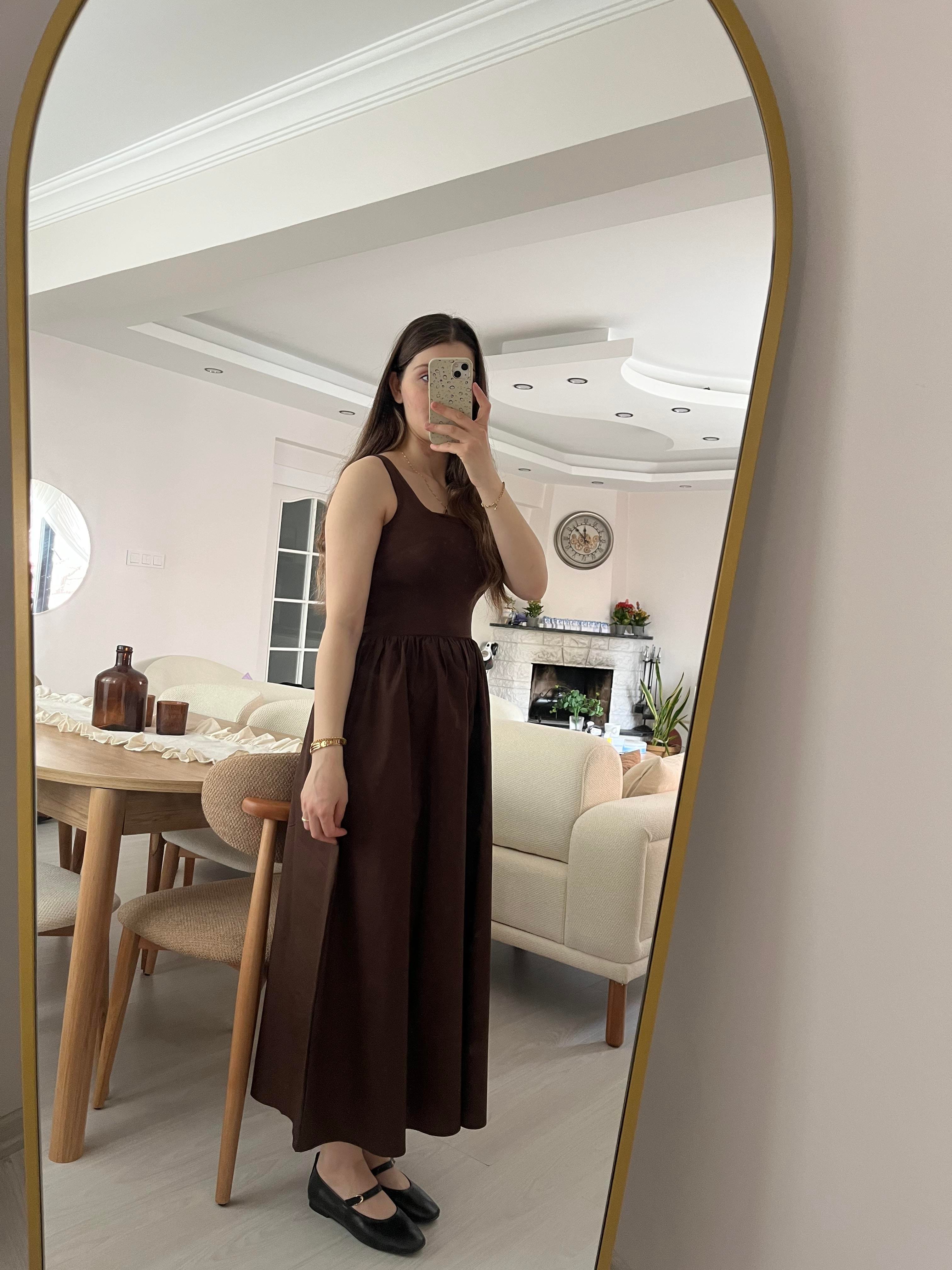 Kahve Rengi Askılı Elbise