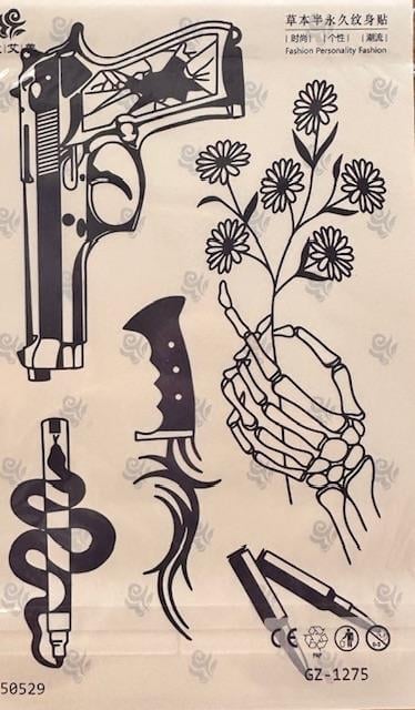 Asi Ruhlar İçin Yarı Kalıcı Dövme – Tabanca, Bıçak ve Yılan Desenli Yarı Kalıcı Dövme 