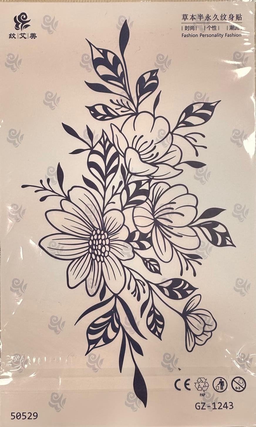 Çiçek Motifli Yarı Kalıcı Dövme 