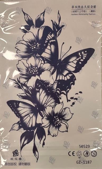 Çiçek ve Kelebek özel tasarım Yarı Kalıcı Dövme 