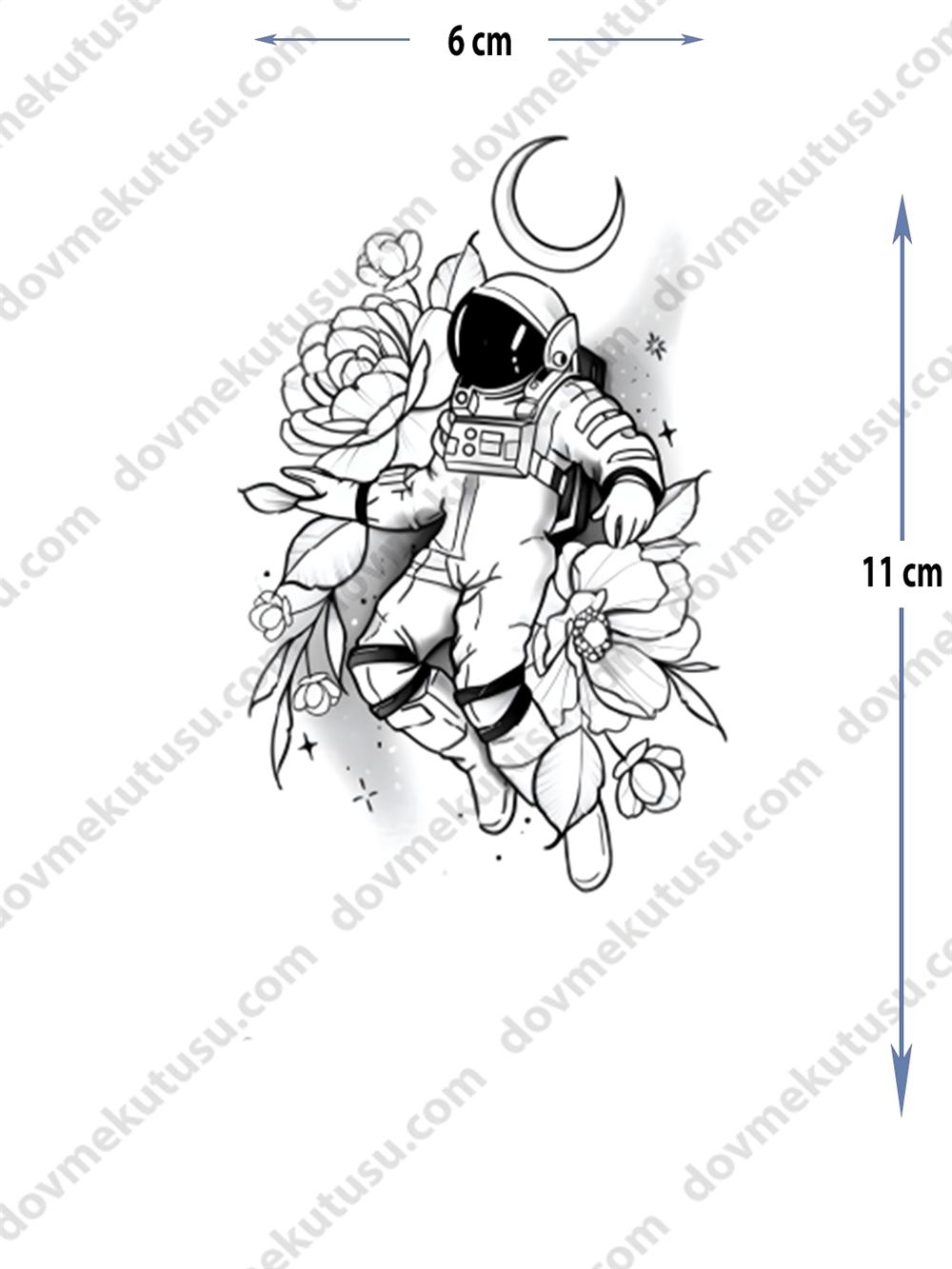 Geçici Dövme | Astronot ve Çiçek – Kozmik Doğa Uyumu