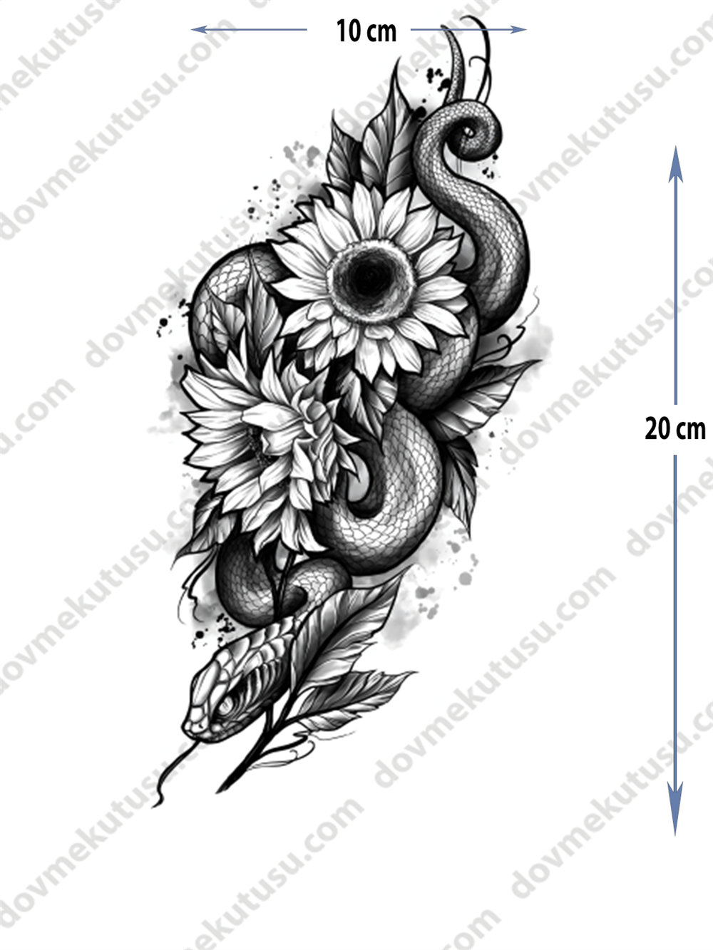 Geçici Dövme – Çiçek ve Yılan 3D Motifi ile Doğanın Zarafeti, Güç ve Dönüşümün Sembolü!