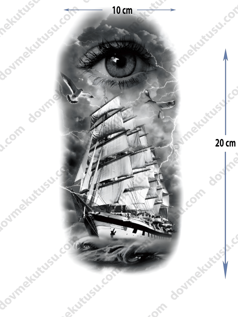 Geçici Dövme – Göz ve Yelkenli Gemi 3D Motifi ile Görüş, Keşif ve Yeni Ufukların Sembolü!