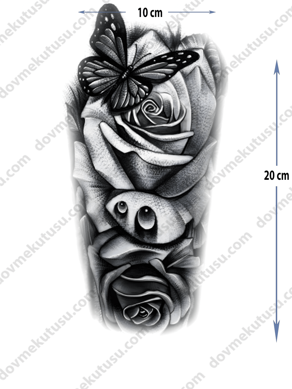 Geçici Dövme – Kelebek ve Gül 3D Motifi ile Özgürlük, Aşk ve Dönüşümün Sembolü!