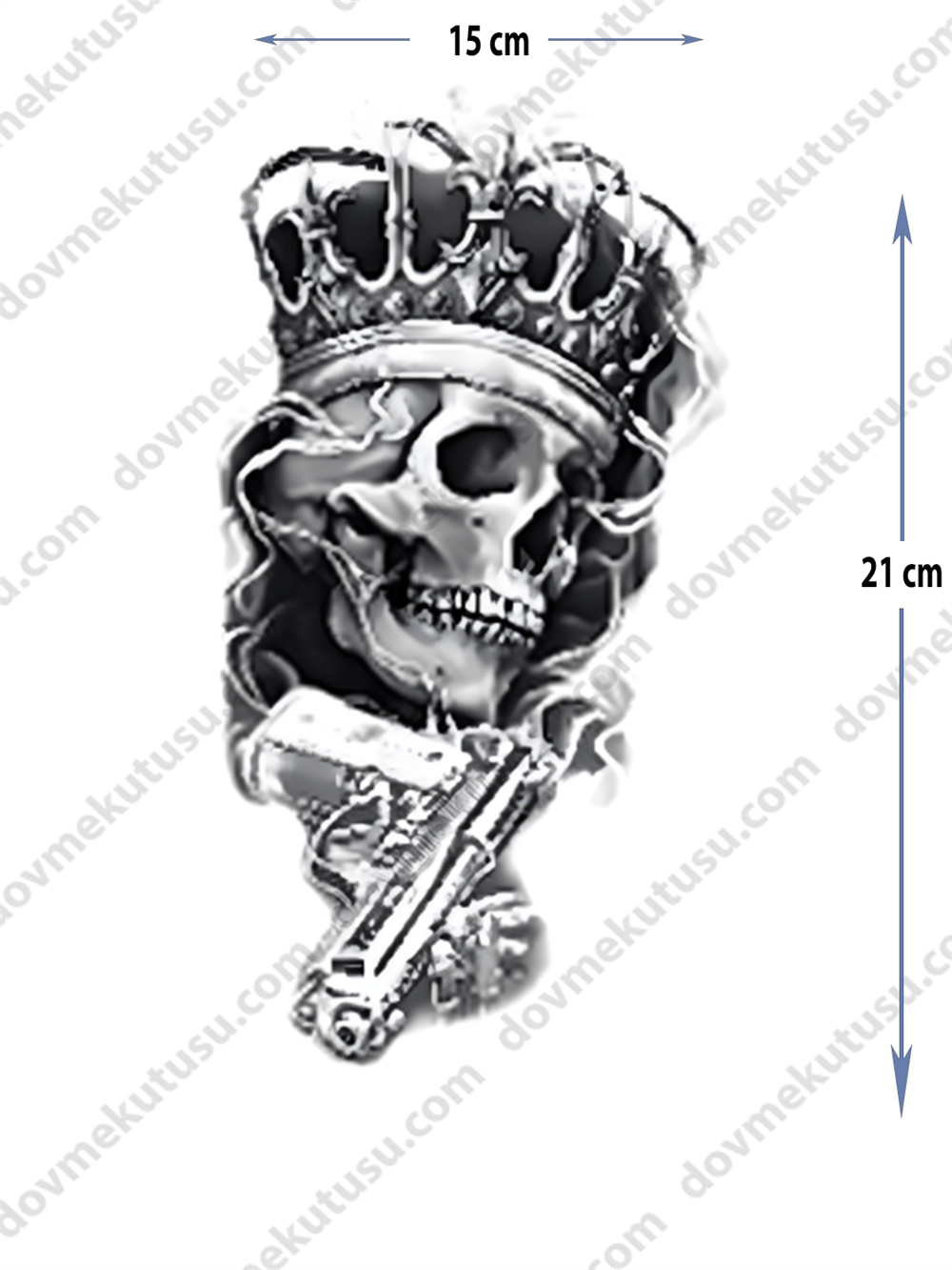Geçici Dövme | Kuru Kafa, Taç ve Silah Tasarımı – Gücün, Krallığın ve Cesaretin Simgesi