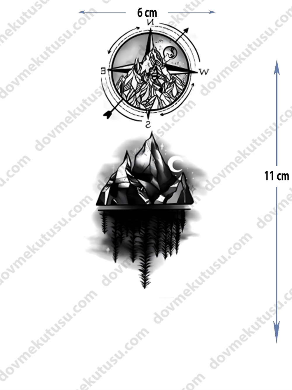 Geçici Dövme | Pusula ve Dağ – Doğa ve Keşif Teması
