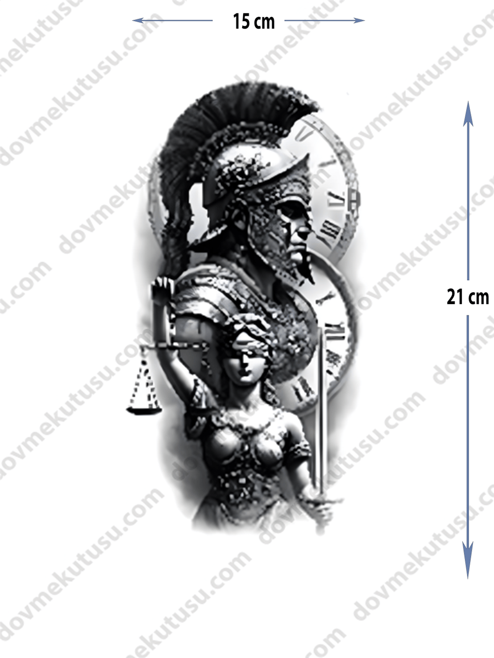 Geçici Dövme | Savaşçı, Terazi ve Saat Tasarımı – Güç, Denge ve Zamanın İfadesi