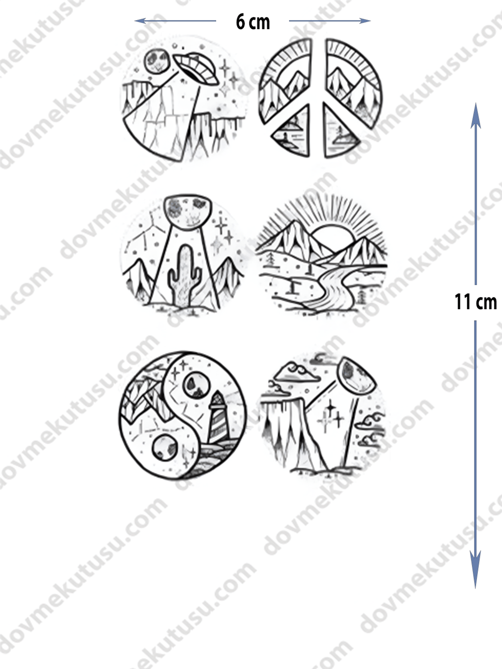 Geçici Dövme | Uzay, Dağlar, Güneş ve Yin-Yang – Doğayla Evrensel Denge