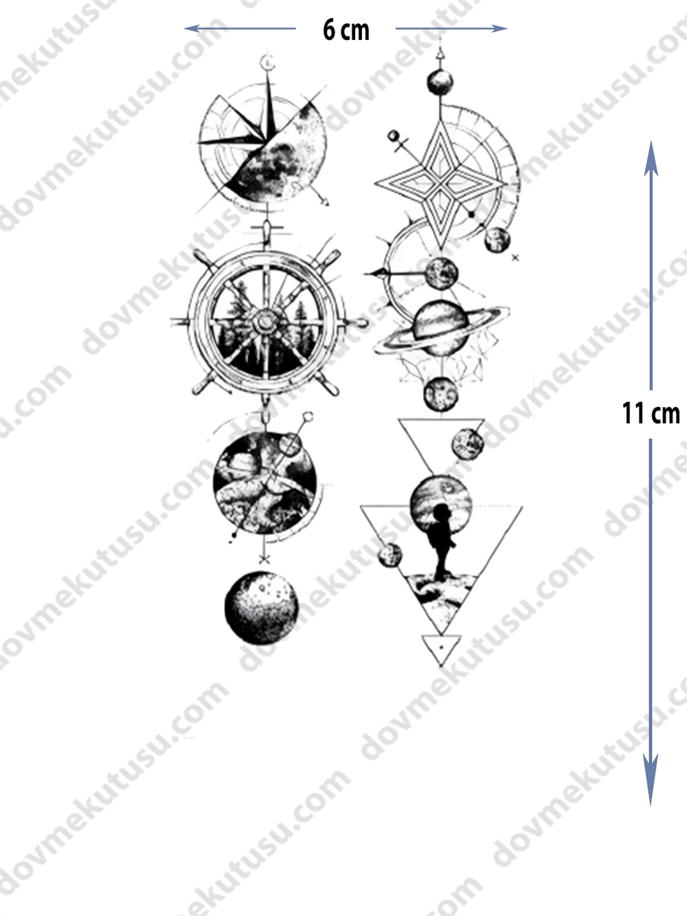 Geçici Dövme | Yıldız, Dümen ve Galaksi – Kozmik ve Denizci Teması