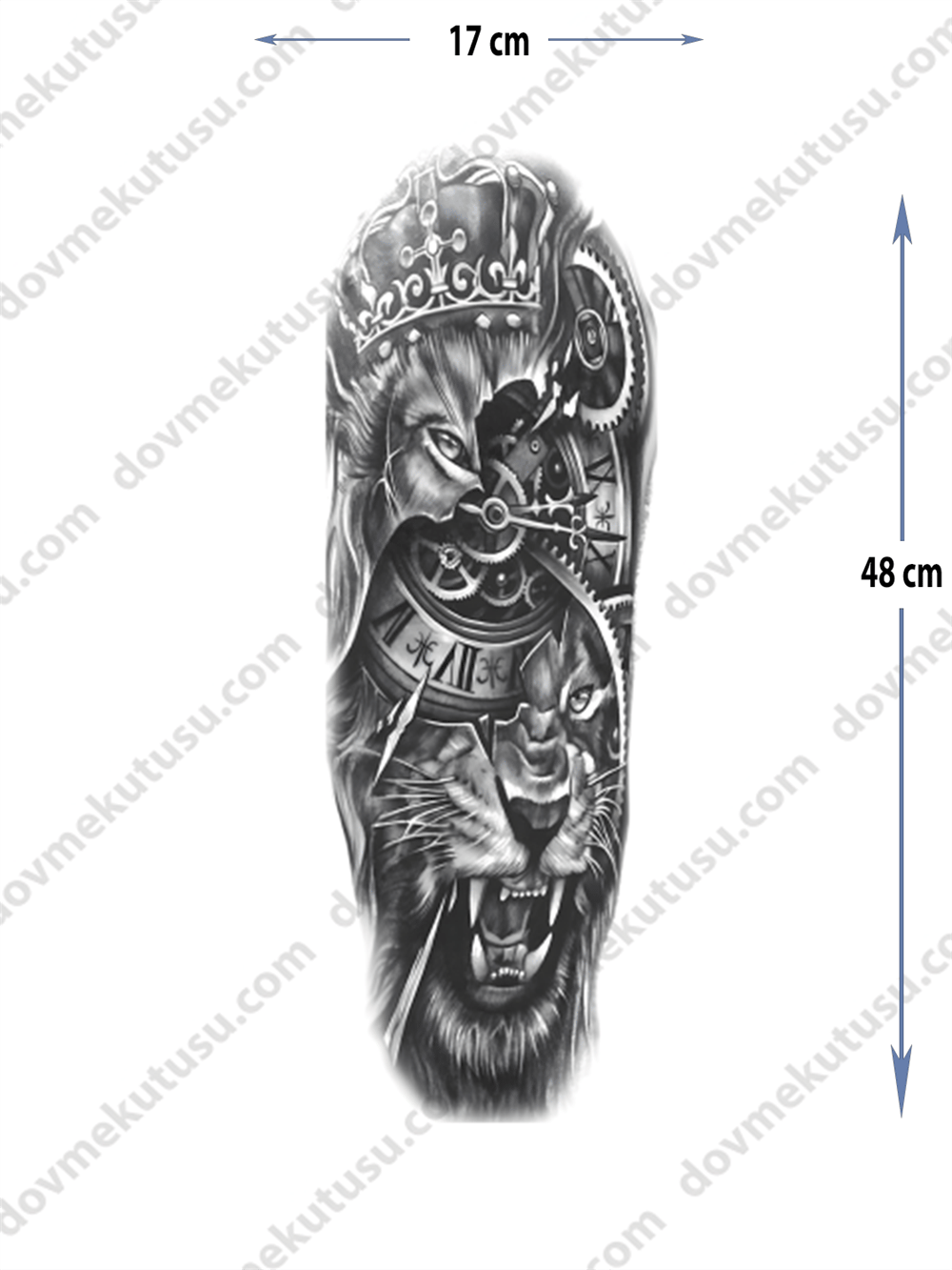 Geçici Kol Kaplama Dövme – Aslan ve Taç Motifi ile Güç, Kraliyet ve Asaletin Sembolü!