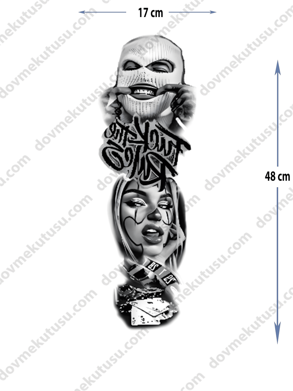 Geçici Kol Kaplama Dövme – Kadın ve İskambil Motifi ile Zarafet, Şans ve Gizemin Sembolü!