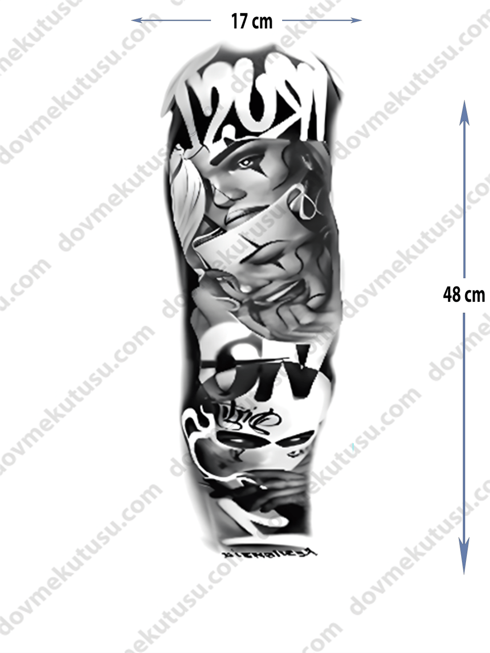 Geçici Kol Kaplama Dövme – Kadın Yüzü ve Maske Motifi ile Gizem, Güzellik ve Kimliğin Sembolü!