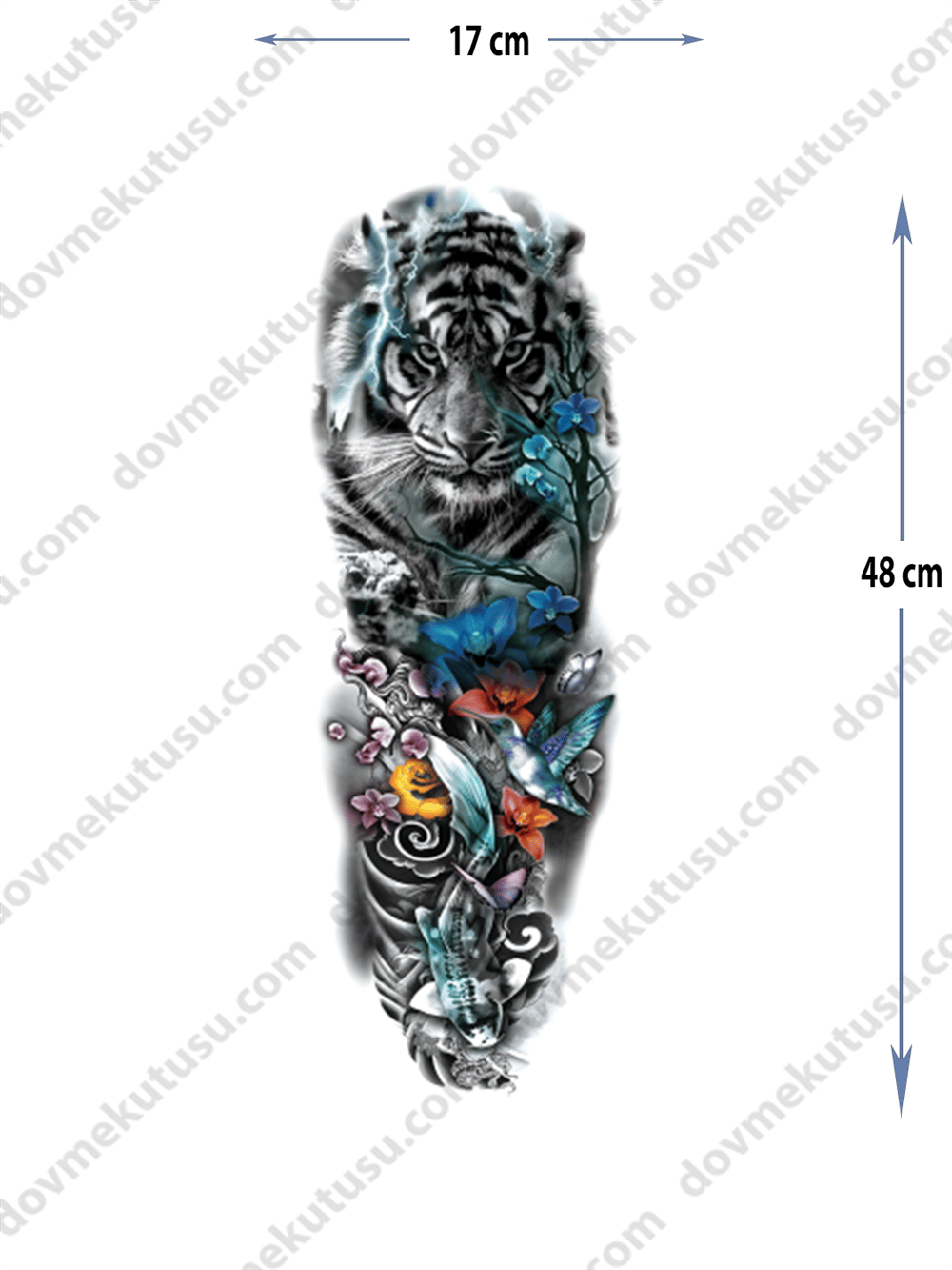 Geçici Kol Kaplama Dövme – Kaplan ve Balık Motifi ile Güç, Hız ve Doğanın Dengeleyici Gücü!