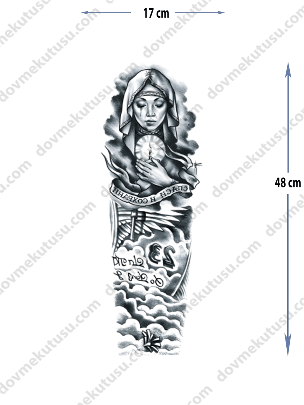 Geçici Kol Kaplama dövme -Meryem Ana Bulut dövmesi 
