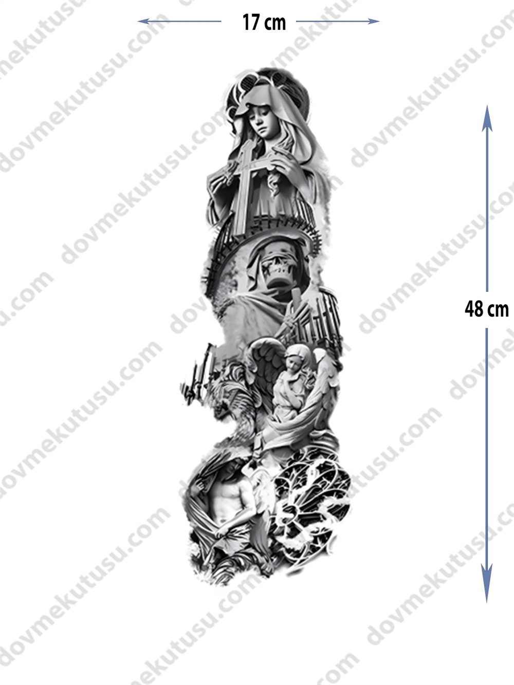 Geçici Kol Kaplama Dövme – Meryem Ana ve Melek Motifi ile Koruma, İman ve İlahi Gücün Sembolü!