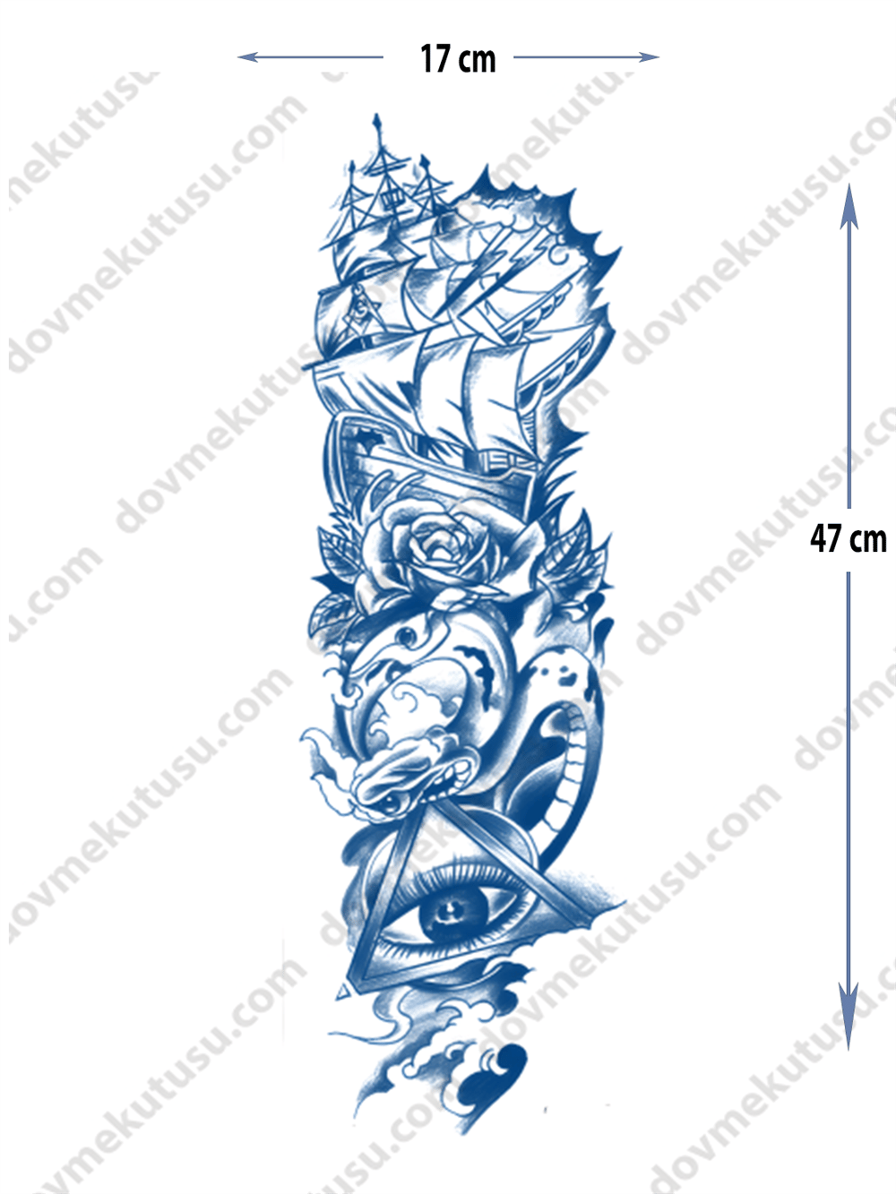 gemi ve göz figürü yarı kalıcı Kol Kaplamalı Dövme 
