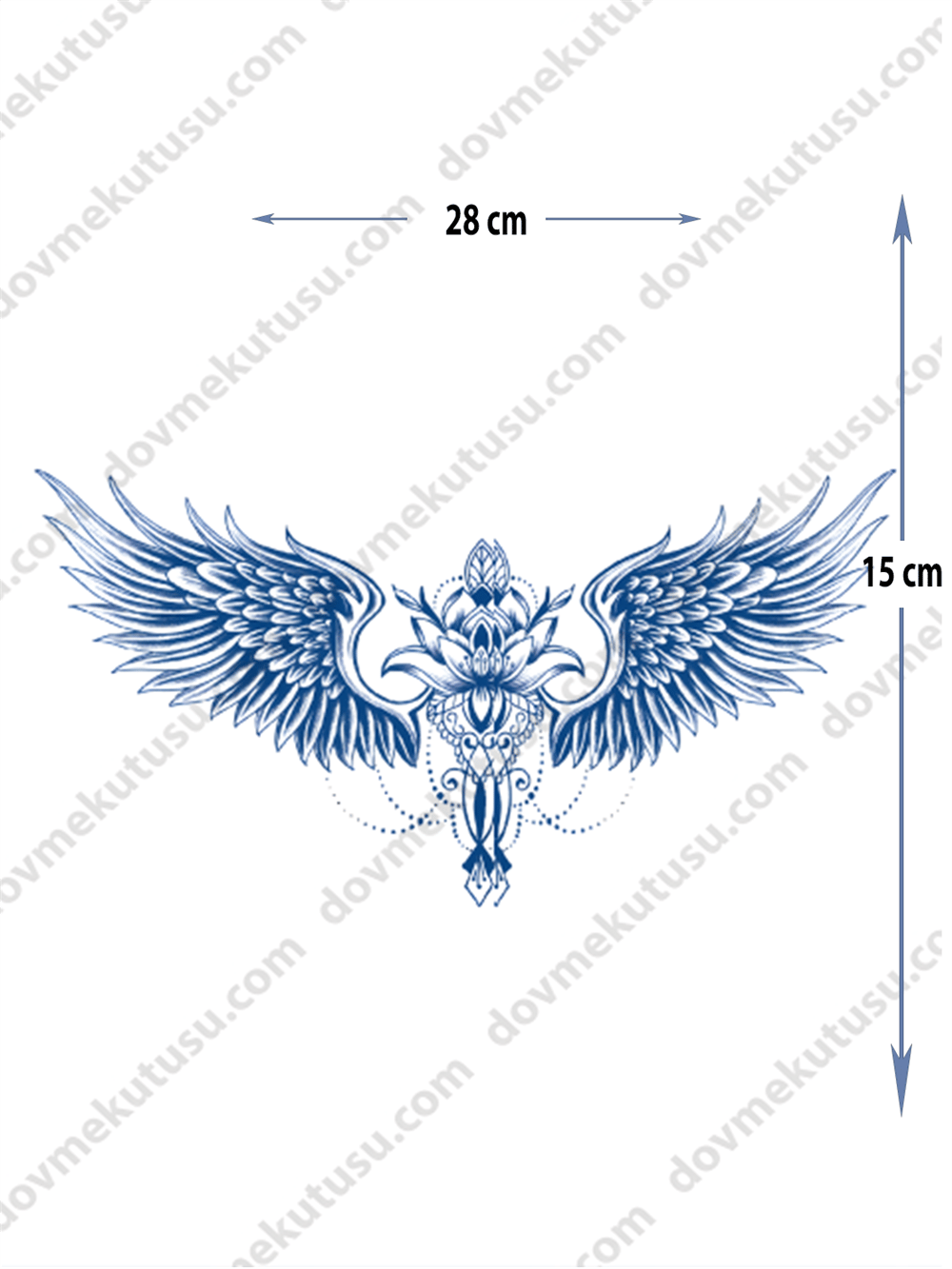 gotik kanatlı haç ve çiçek yarı kalıcı Gögüs Dövme 