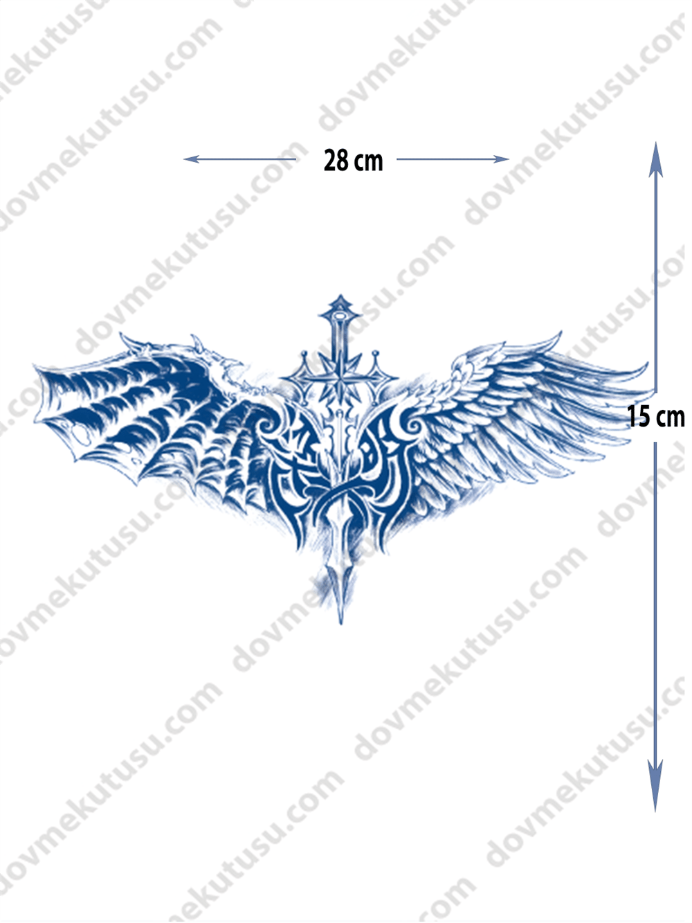 gotik kanatlı kılıç yarı kalıcı Gögüs Dövme 