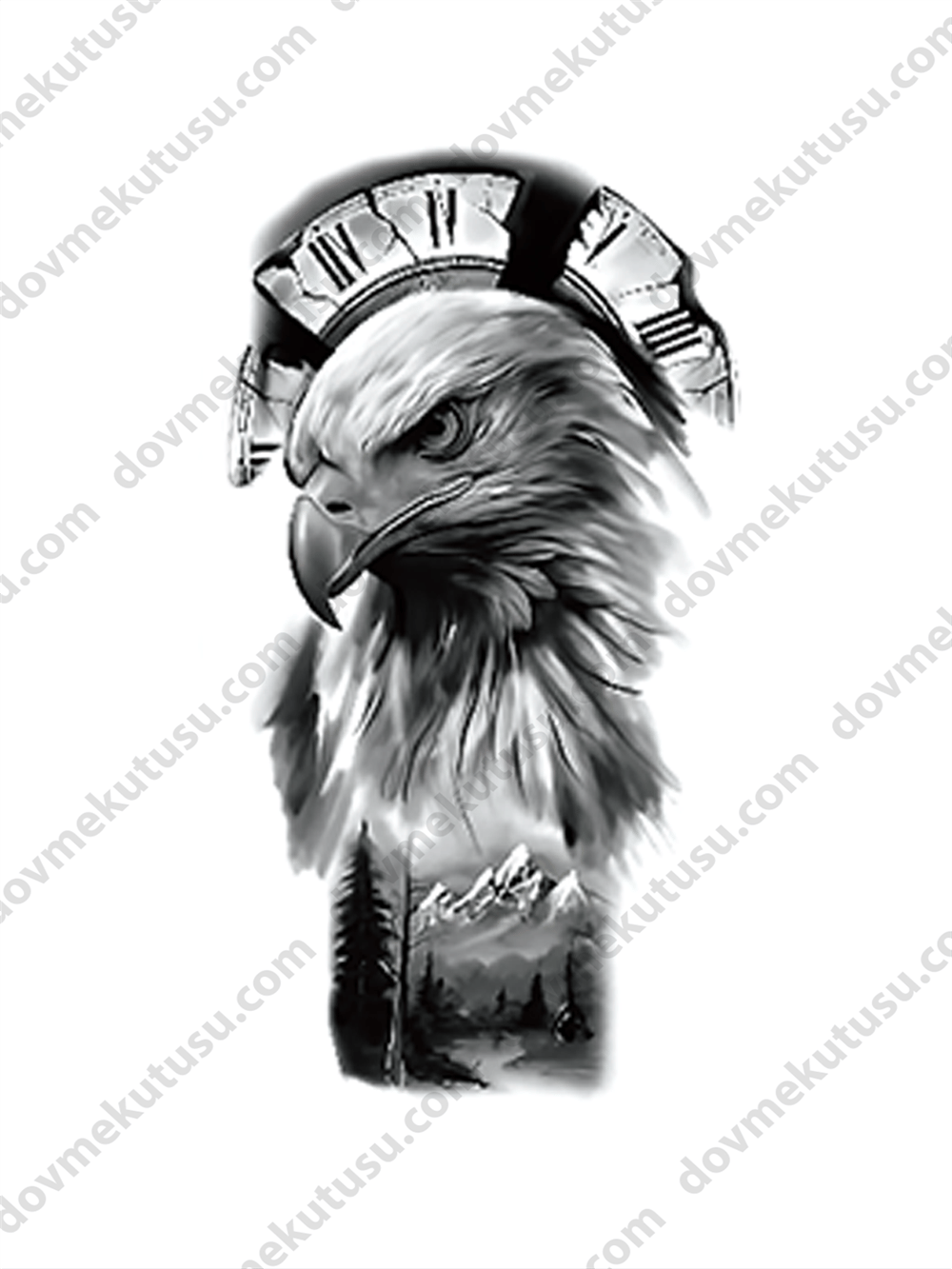 Kartal, Saat ve Dağ Yarım Kol Kaplama Geçici Dövme Modelleri: Özgürlük, Zaman ve Gücün Buluşması