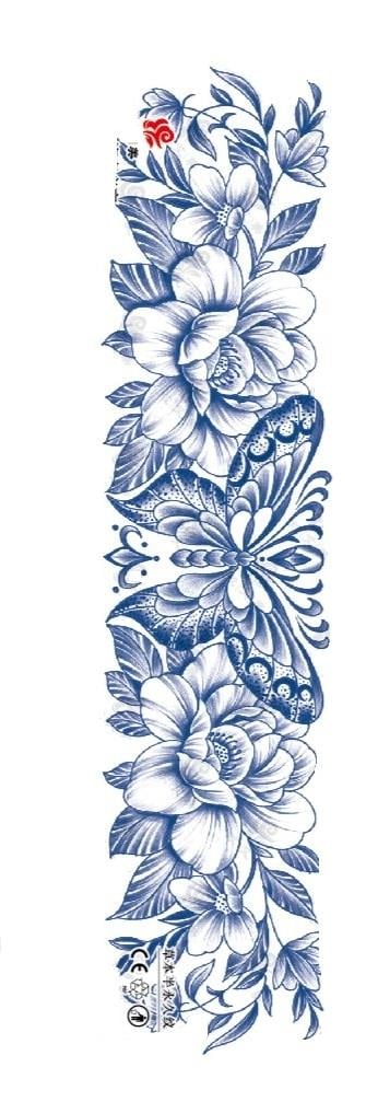 Kelebek ve Çiçek Desenli Sırt Bel için Yarı Kalıcı Dövme 