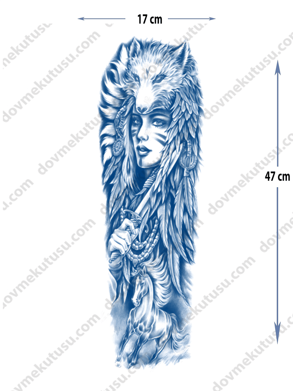 kurt başlıklı kadın ve at figürü yarı kalıcı Kol Kaplamalı Dövme 