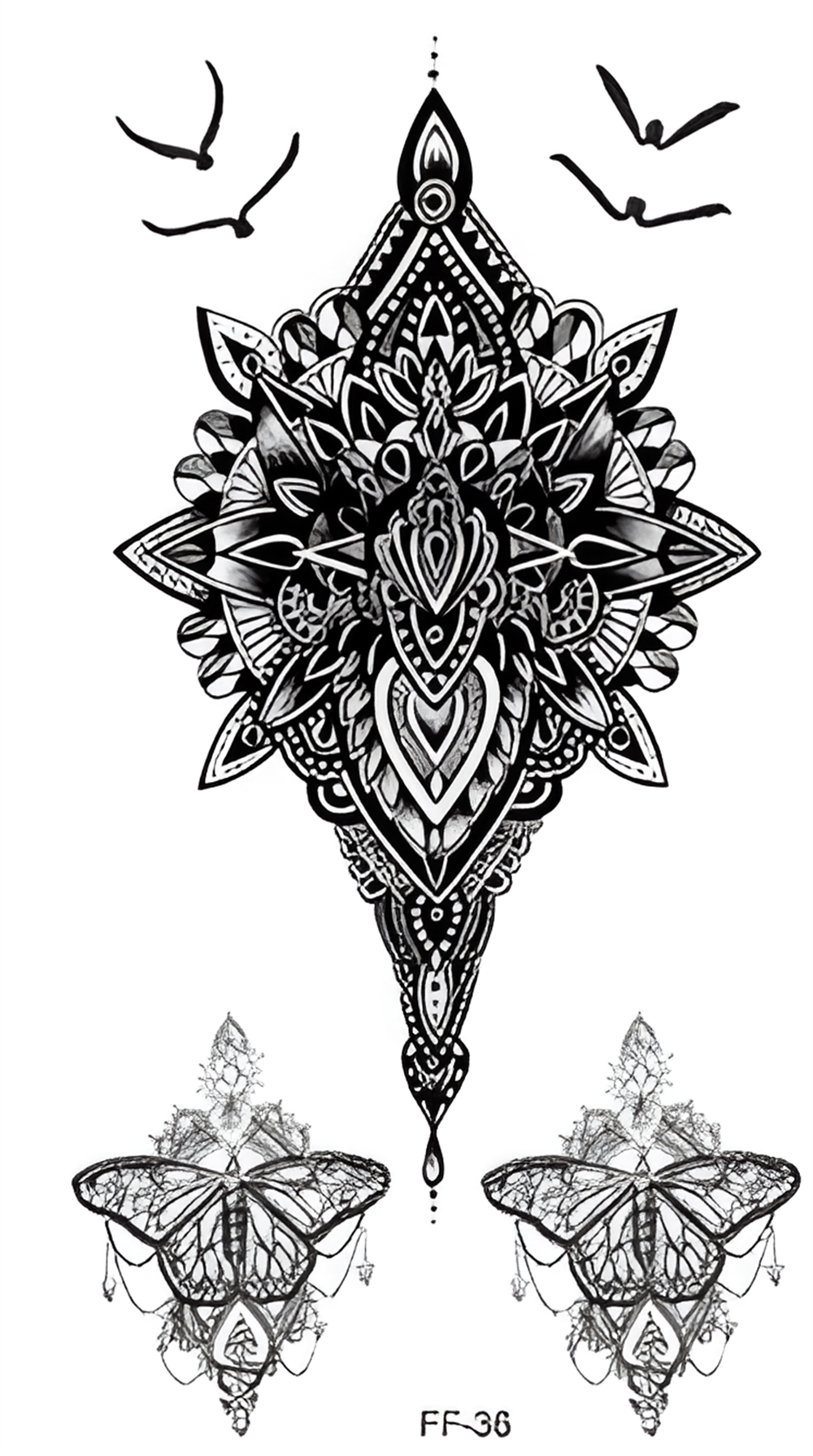 Mandala kelebek çiçek Geçici Dövme 