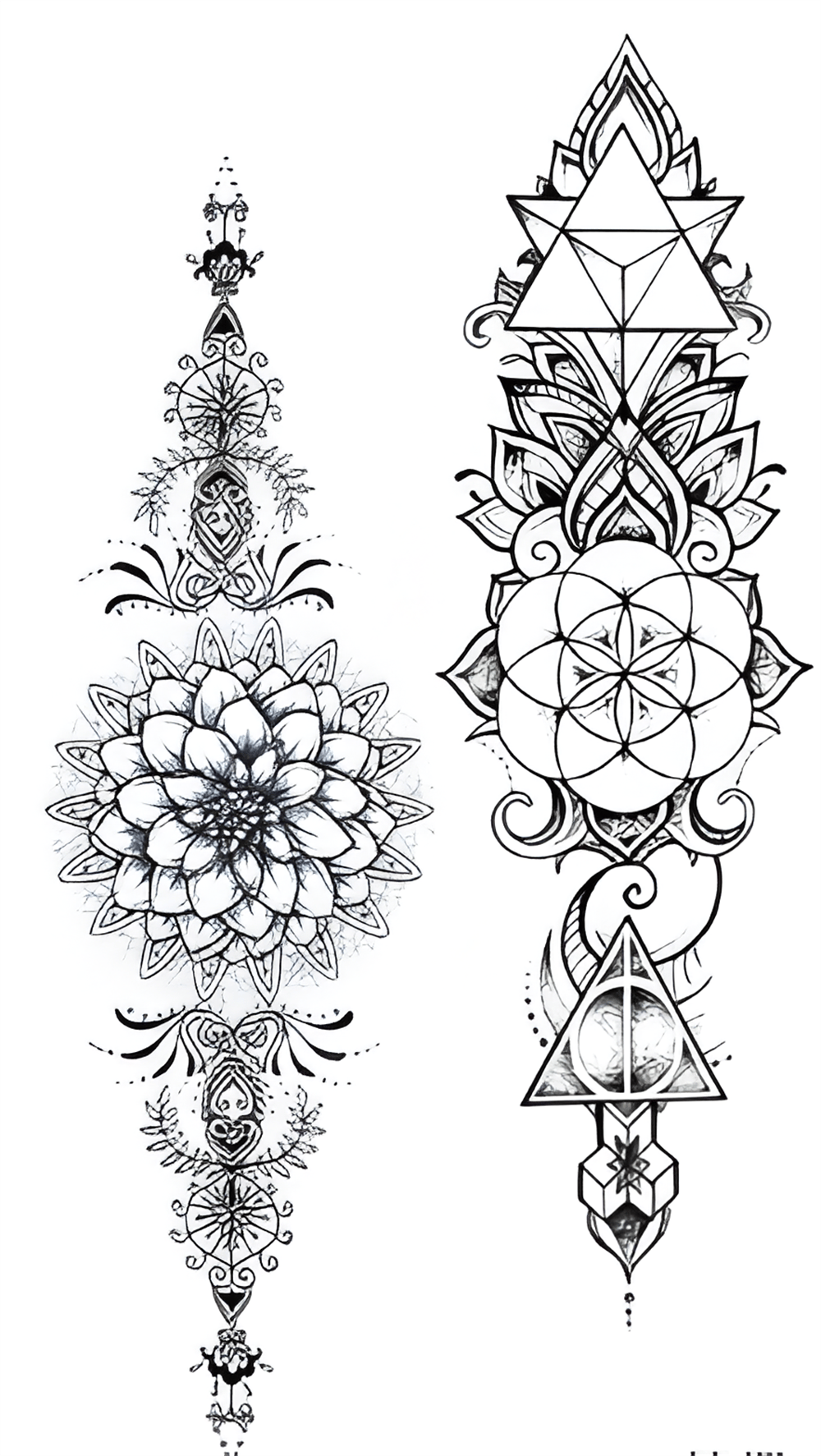 Uçgen çiçek mandala  figürlü Geçici Dövme 