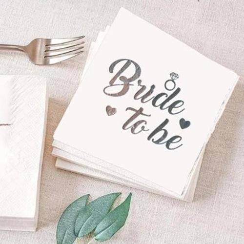 Bekarlığa Veda Gümüş Varaklı Yaldızlı Bride To Be Baskılı Peçete 16 lı