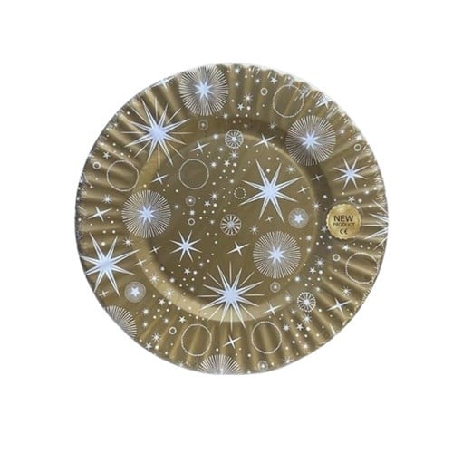 Gold Yıldızlı Karton Tabak 29 cm 10 Adet