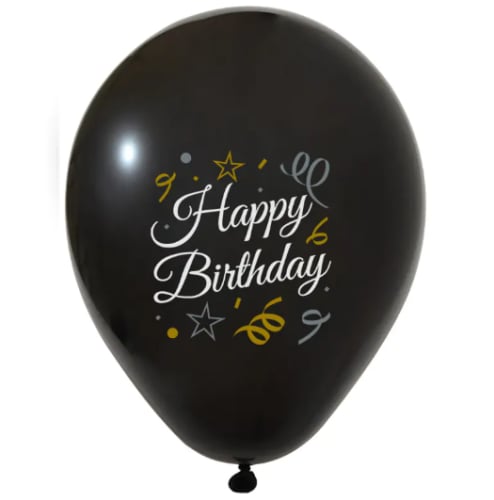 Happy Birthday Beyaz Baskılı Siyah Balon 10 Adet