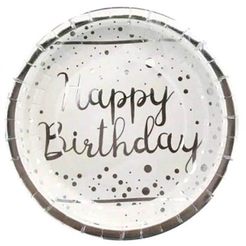 Happy Birthday Gümüş Karton Tabak 6 Adet