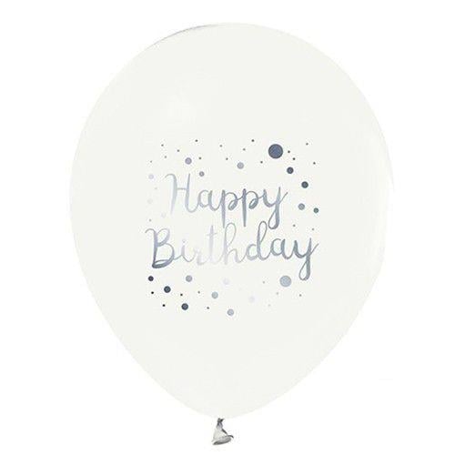 Happy Birthday Krom Baskılı Balon Beyaz 10 Adet