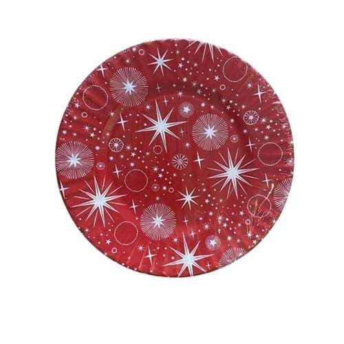 Kırmızı Yıldızlı Karton Tabak 29 cm 10 Adet