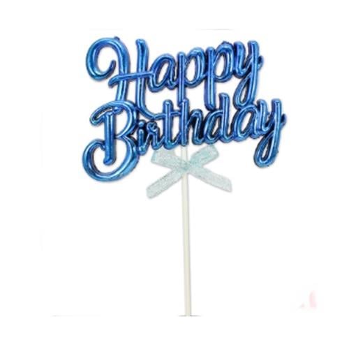 Krom Renk Pasta Üzeri Çubuklu Happy Birthday Kürdan Mavi