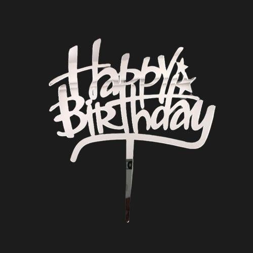 Pasta Süsü Pleksi Gümüş Happy Birthday 